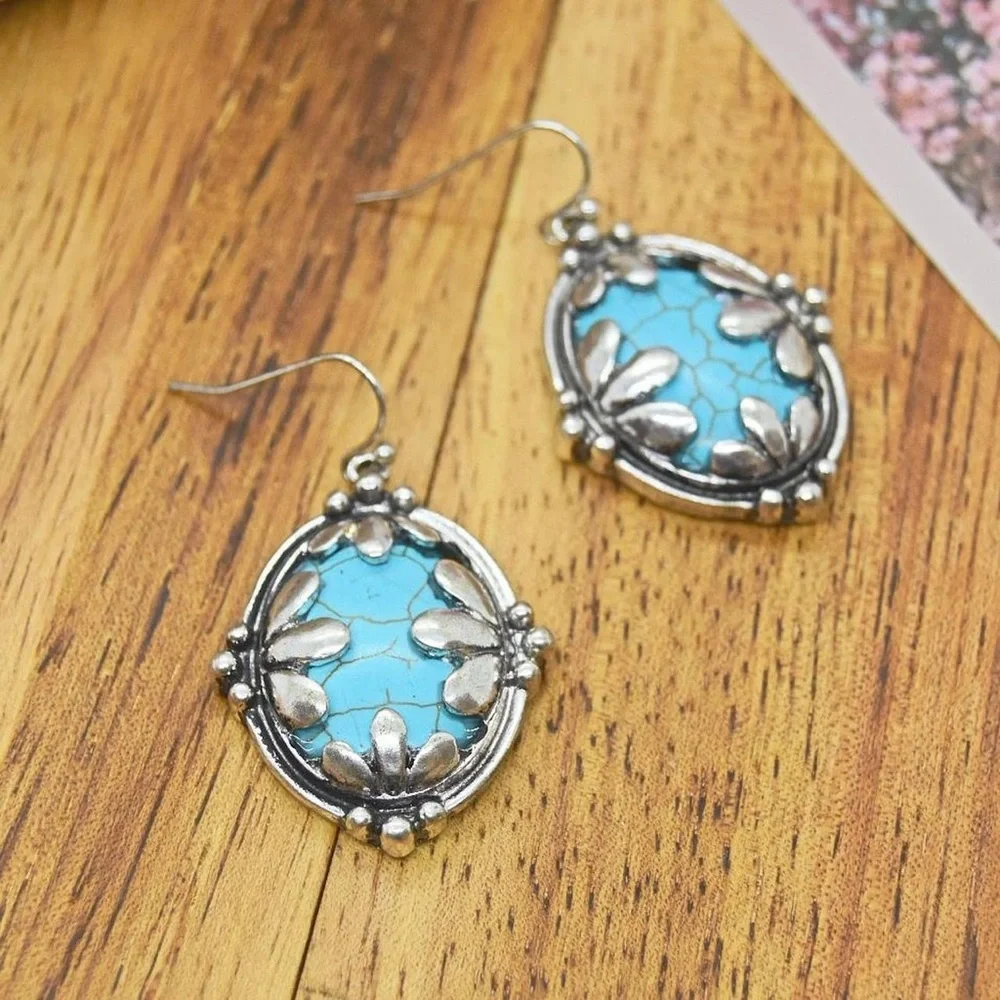 Oval Shaped Boho Turquoise Earrings